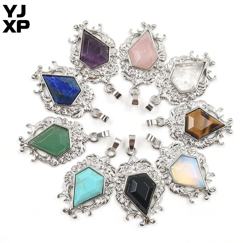 YJXP Arrowhead Pendant Silver Plated Amethysts Rose Pink Quartz Pentagonal Natural Crystal Stone Fashion Charms Jewelry 1 Pcs | Украшения и