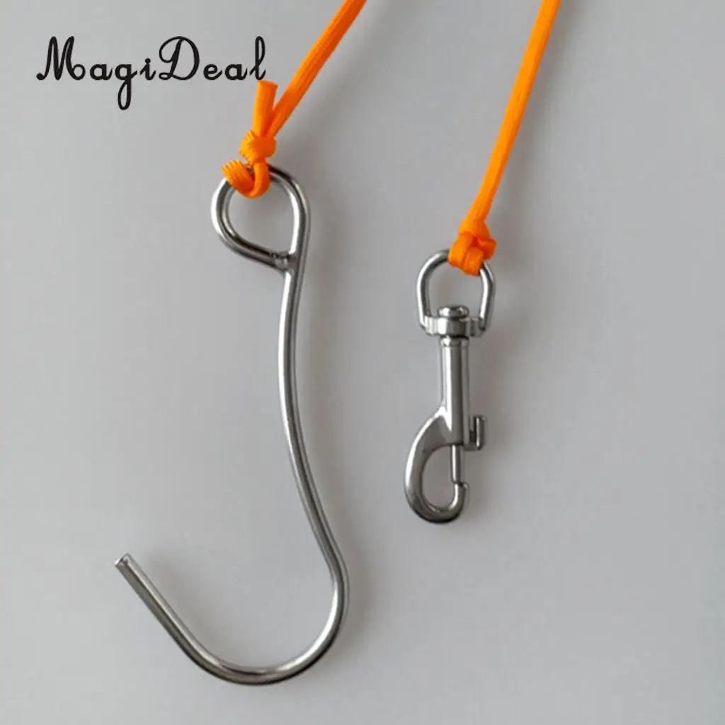 MagiDeal Scuba Diving Reef Drift Hook with 47' Line & Stainless Steel Clip for Snorkeling Freediving Swimming Caving Accessory