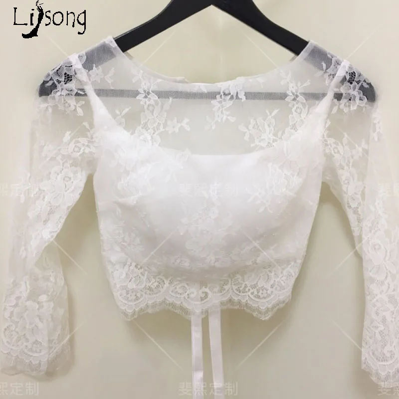 

White Lace Wedding Jacket Crop Top for Bridal Custom Made Short Topper Blouse Back Lace Up Bohemian Outdoor Travel Wedding Bride