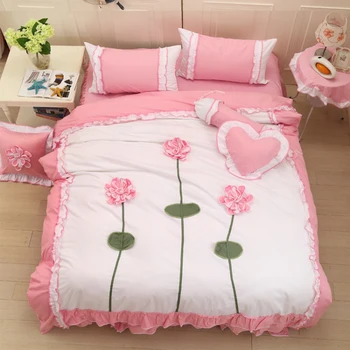

Korean Princess Rural Style Manual Patch Embroidery Flower Pattern Duvet Cover Bed Sheet Set 100% Cotton Bedding Set