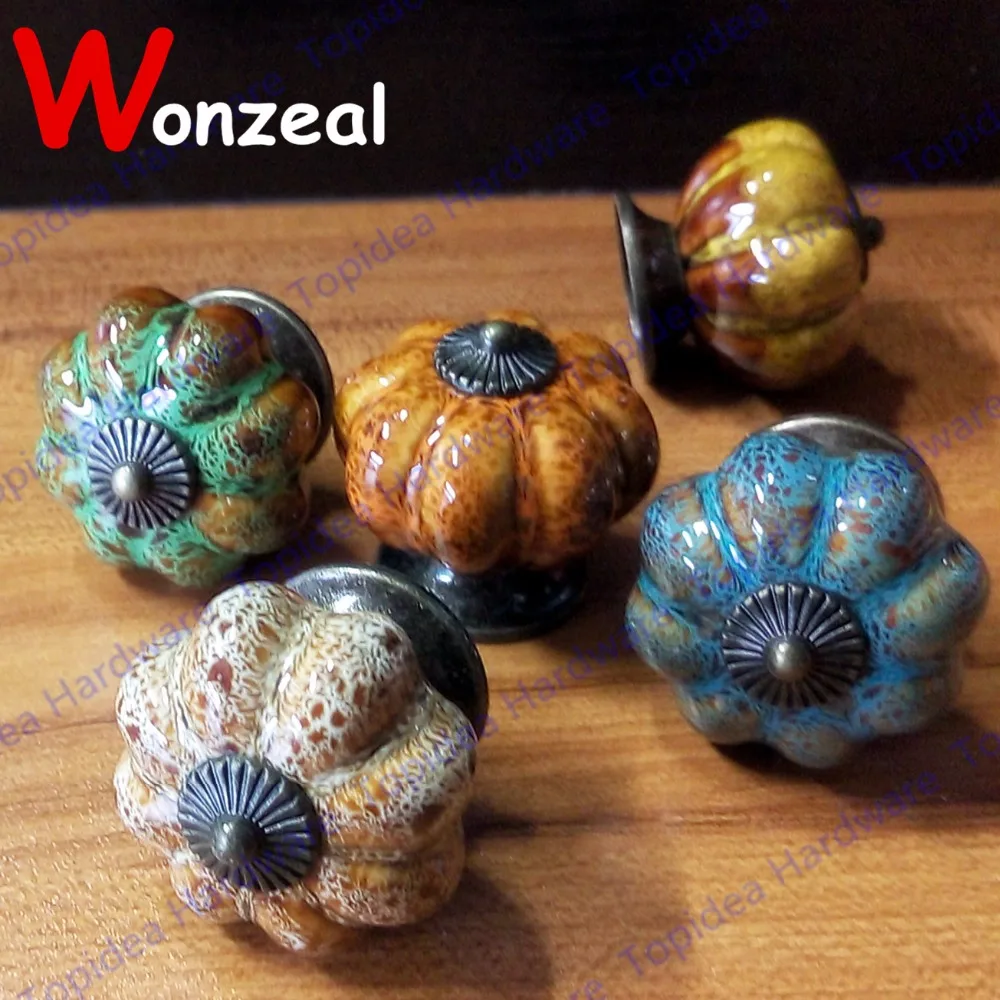 1pc 40*37mm Pumpkin ceramic knob Vintage Colorful dresser door knob Zinc alloy Kitchen Furniture handle cabinet drawer pull white ceramic cabinet knob sunflower dresser drawer pull handle closet knob dia 28mm