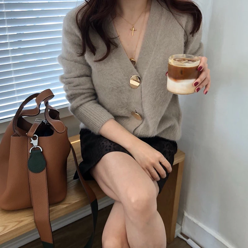 Solid Elegant Casual Sweater Cardigan Sweater Women V-Neck Winter Jumper Korean Button Oversized Cardigans Harajuku Cashmere New