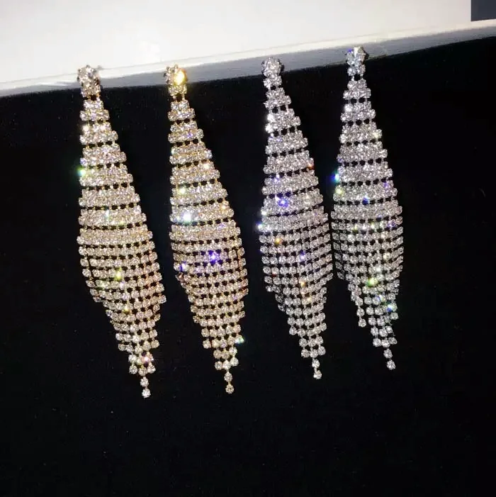

Fashion korean clip on earrings chandelier earrings shiny rhinestone Bridal Pageant prom earings