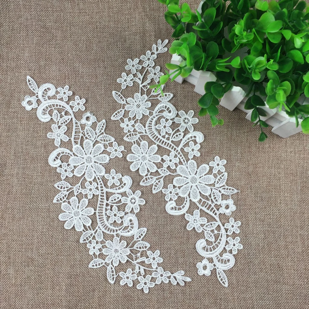 White Floral Venise Lace Applique Embroidered Guipure Sewing Lace Motif Trims for Sewing Clothing Dress DIY Crafts Supllies
