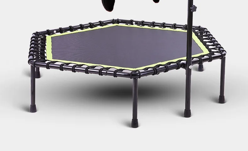 48 Inch Hexagonal Muted Fitness Trampoline with Adjustable Handrail for Indoor GYM Jump Sports Adults Kids Safety