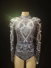 Women Singer Dance Stage Show Wear Glisten Rhinestones Stretch Black Bodysuit Women's Birthday Party Evening Celebrate Outfit DJ colorful rhinestones tiger head pattern sexy bodysuit glisten crystals costumes nightclub singer dance show party outfit leotard