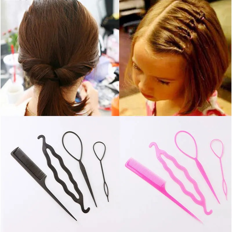 1Set=4pcs Women Girls Quick Hair Making Tools Set 6 Colors Diy Hair Ponytail Headbands Hairbands Hair Accessories