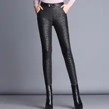 Clobee размера плюс, леггинсы с высокой эластичной талией, Стрейчевые сексуальные обтягивающие кожаные штаны, женские осенние кружевные обтягивающие брюки X241