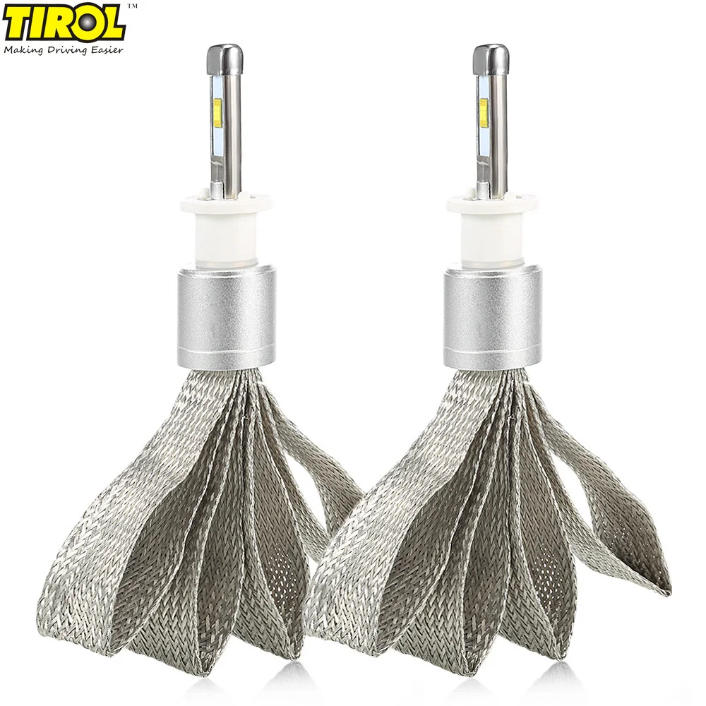 

2Pcs Tirol Car LED Headlights H1 H3 Auto Front Bulb 360 Degree Beam 6000k Automobiles Headlamp Aluminum Super White Light Lamps