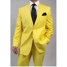 New Lastest designs Customize made Groomsmen Groom Tuxedos yellow Men Suits Wedding Best Man Blazer(Jacket+Pant) ZX521