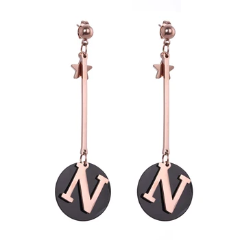 

EUEAVAN 5 Pairs Korean Long Geometric Drop Dangle Earrings Letter N Inlaid Circle Jewelry For Wedding Prom Pageant Party