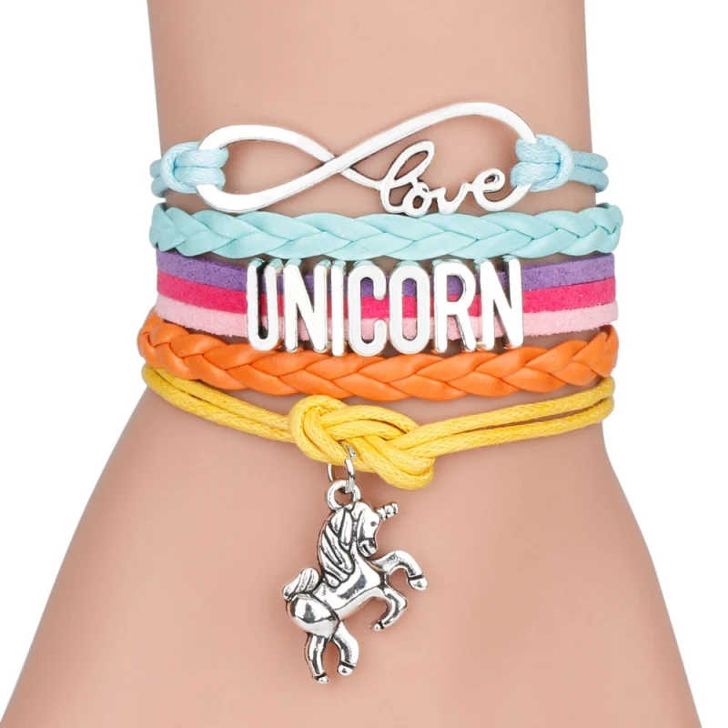 

Unicorn Horse Charm Bracelet Animal Heart Unlimited Love Wrap Leather Handmade Ornament Female Girl Christmas Gifts 2018