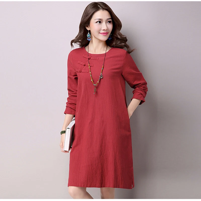 Aliexpress.com Comprar Mujeres del Vestido 2016 otoño o cuello de manga larga sólido Vestidos mujer Casual sueltos hasta la rodilla Vestidos femenino