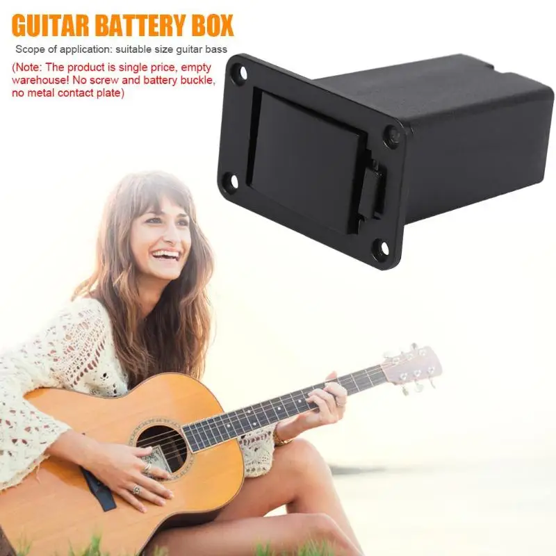 

1pc Black Plastic Bass Pickup Active Guitar 9V Battery Box Guitar Accessory for Ukulele With Wires Black Replacement Accessories