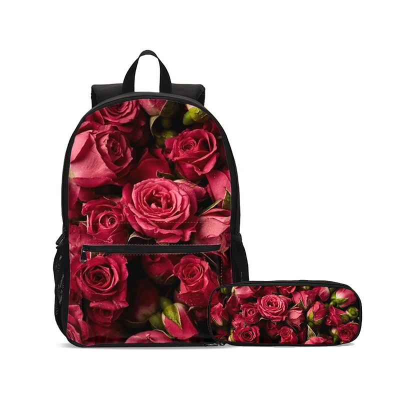 3pcs Set Backpack Women Casual Rose Floral Print Backpack Bookbags School Backpacks Bags For Teenage Girls Mochila Mujer - Цвет: 6-1