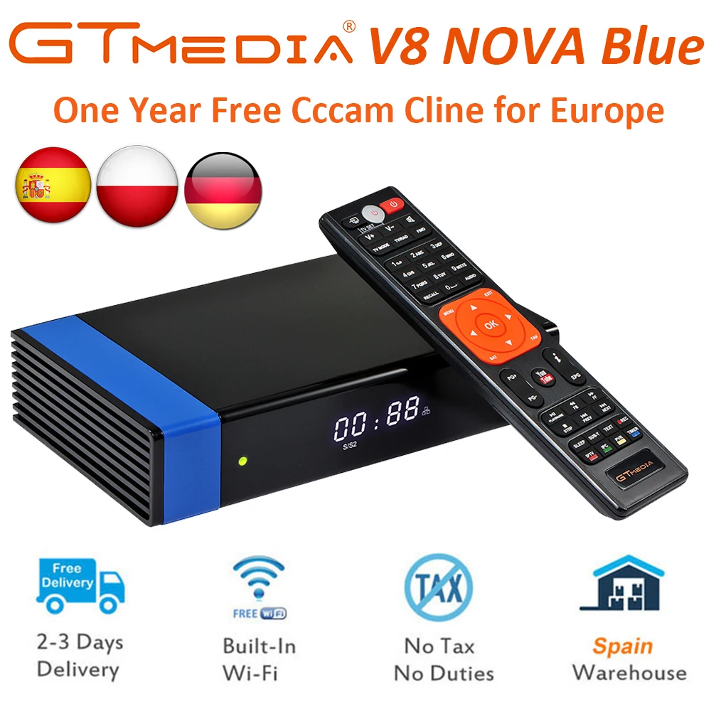 Freesat GTMedia V8 Nova Blue спутниковый ресивер DVB-S2 H.265 Builtin WiFi + 1 год Европа Испания Польша