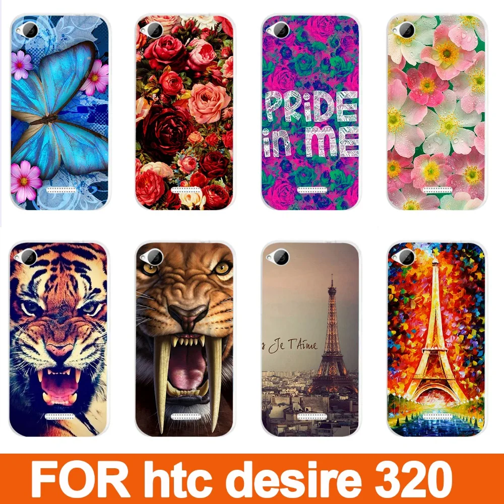 Чехол для htc desire 320 с 14 рисунками цветной С Рисунком Тигра Льва кота розы Эйфелевой