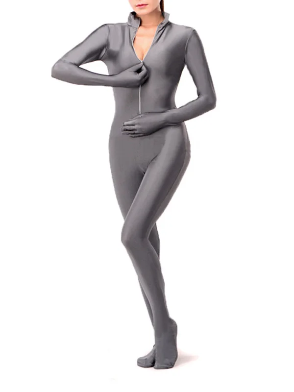 

BetterParty Unisex Sexy Spandex Lycra Gray Zentai Catsuit with Front Zipper