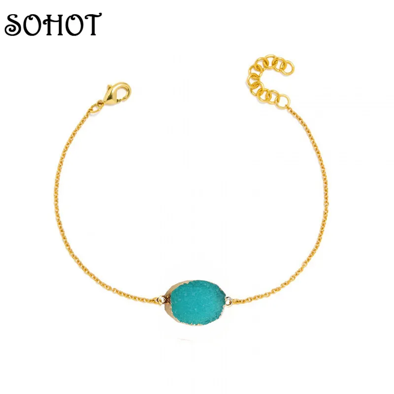 

SOHOT Fashion Gold Color Chain Handmade Faux Druzy Dtone Bracelet Jewellery Accessories Bijoux Gifts for Femme Women