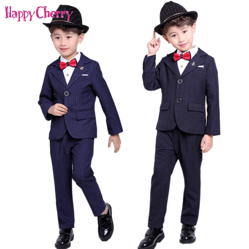 2018 Boys Stripe Suit Gentleman Formal Blazer Vest Pants Sets 2-10Y Toddler Baby Weddings School Party Dress Tuxedos Costumes 2018 Boys Stripe Suit Gentleman Formal Blazer Vest Pants Sets 2-10Y Toddler Baby Weddings School Party Dress Tuxedos Costumes
