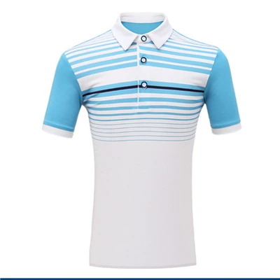 Pgm Мужская футболка с коротким рукавом для гольфа, летние дышащие удобные рубашки в полоску, анти-пот топы для мужчин AA51873 - Цвет: Синий