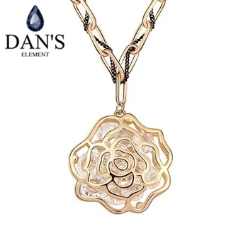 

DAN'S ELEMENT New Sales Genuine Austria Crystal Champagne Gold Color Flower Pendant Necklace For Women Valentine's Gift 92584