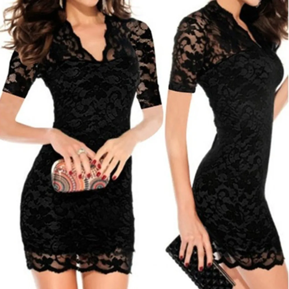 الصيف الدانتيل اللباس النساء مثير قدس خارج قصيرة الأكمام حزب فساتين feminino غمد Bodycon ضئيلة أسود اللباس 2018 Vestidos و 2
