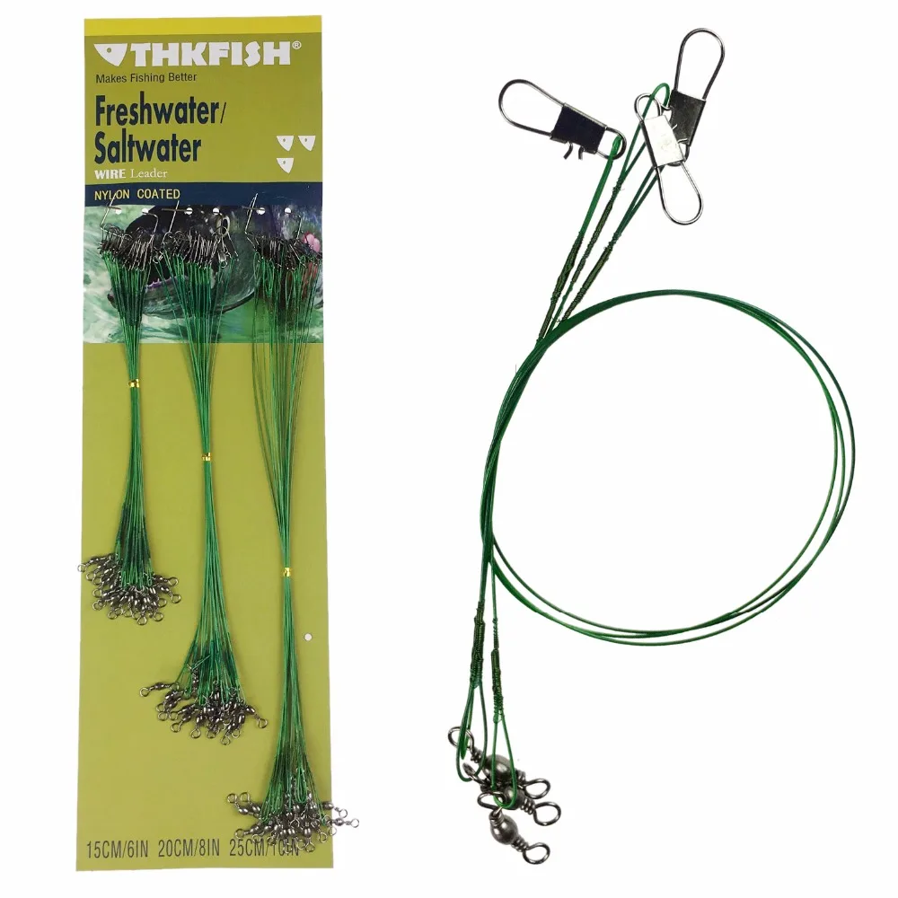 

60Pcs 17lb 22lb 26lb Fishing Line Steel Wire Leader With Swivels Interlock Snap Fishing Tackle Accessories Green Leadcore Leash