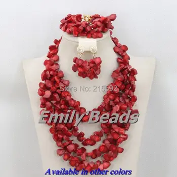 

2015 Stylish Red African Costume Jewelry Set Nigerian Wedding African Coral Beads Jewelry Set Handmade Free Shipping CJ337