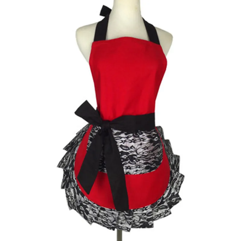 

kitchen accessories Lady's 2019 New Lace Flirty Apron with Pocket Retro Sexy Kitchen Cooking Apron for Women Girl wholes MarT5