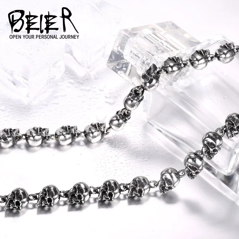 Beier New Store 316L Stainless Steel Necklace Cool Skull Necklace Punk Rock Ball Men's Necklace High Quality Jewelry LLBN1031