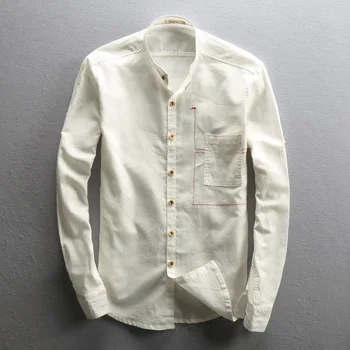 

Cotton Linen Shirts Men New Stand Collar Casual Male Shirt Slim Fit Mens Shirts Long-Sleeve Dress Shirts Camisa Hombre TS-306
