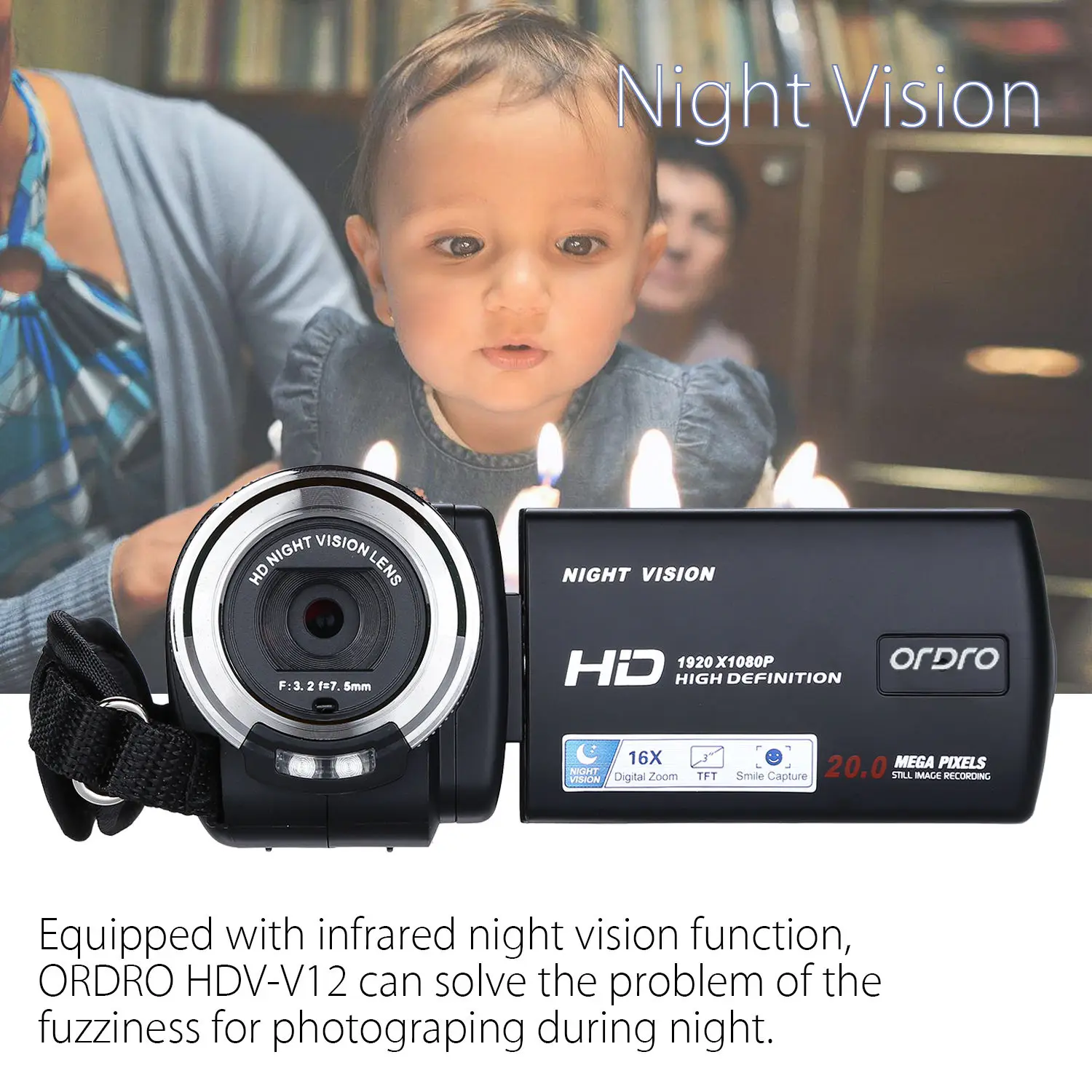 ORDRO HDV-V12 3," lcd 1080P FHD цифровая камера видеокамера 16x Zoom DVR IR ночного видения CMOS сенсор дистанционное управление+ штатив