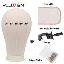 Plussign блок холщовая головка с Зажимная стойка для парика делая Дисплей 21-25 дюймов манекен голова обучения для парикмахерской практики