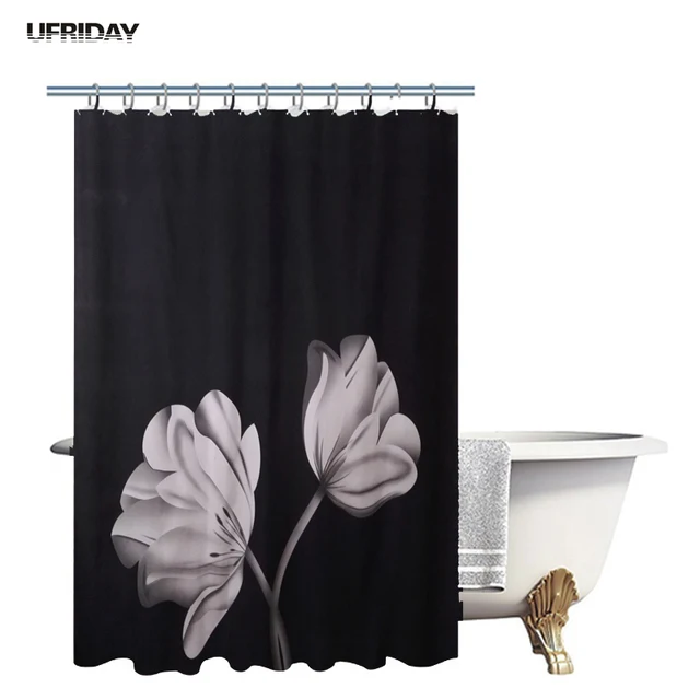 UFRIDAY Elegant Floral Polyester Shower Curtain Dark Grey White ... UFRIDAY Elegant Floral Polyester Shower Curtain Dark Grey White ...