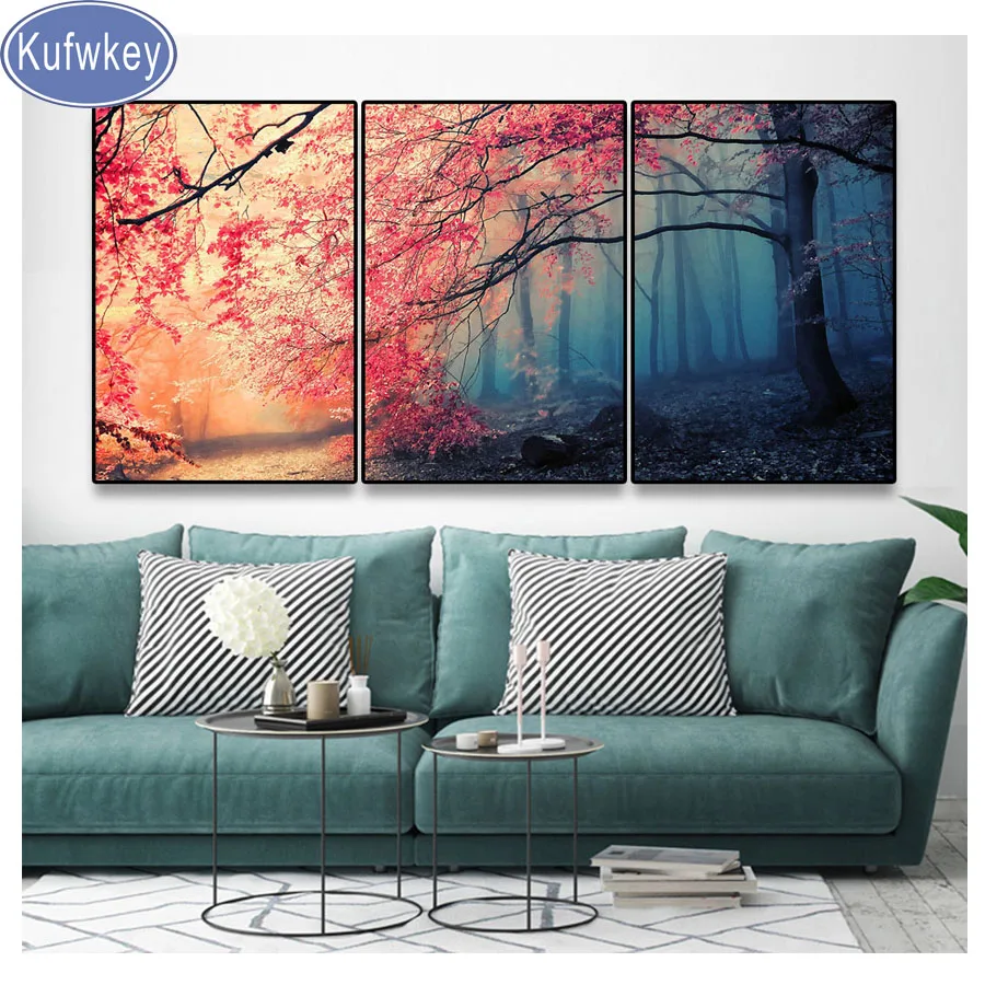 

mozaika puzzles,red tree diamond embroidery,painting by numbers triptych,diamond painting cross stitch,mosaic diamond,hobby 3PCS