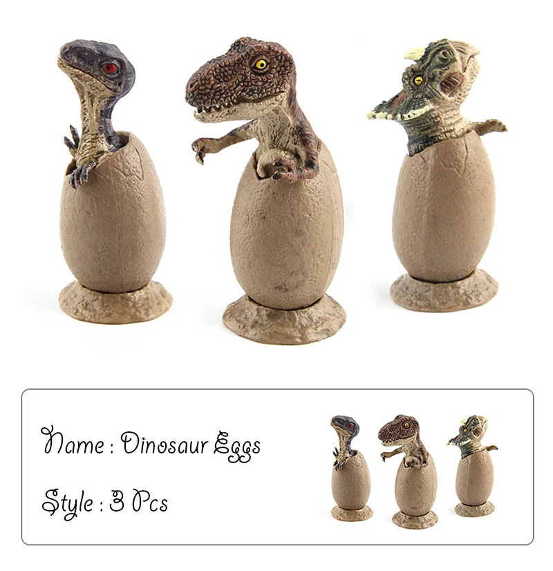 2x Miniature Baby Dinosaur w/ Tray Simulated Hatching Toy Action Collectible 