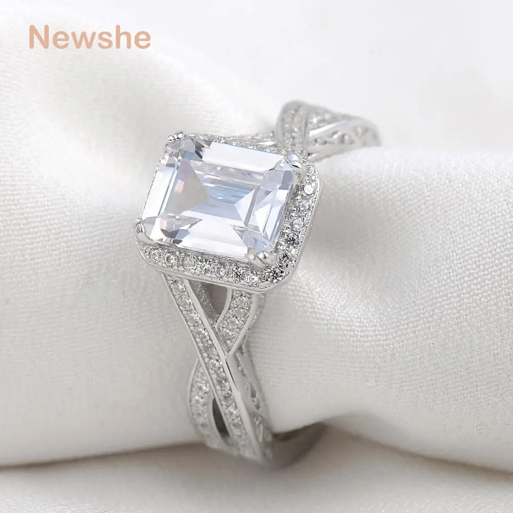 

Newshe 2.5 Carats Princess Cut CZ Rhodium Plated Wedding Ring Engagement Band Fashion Jewelry For Women