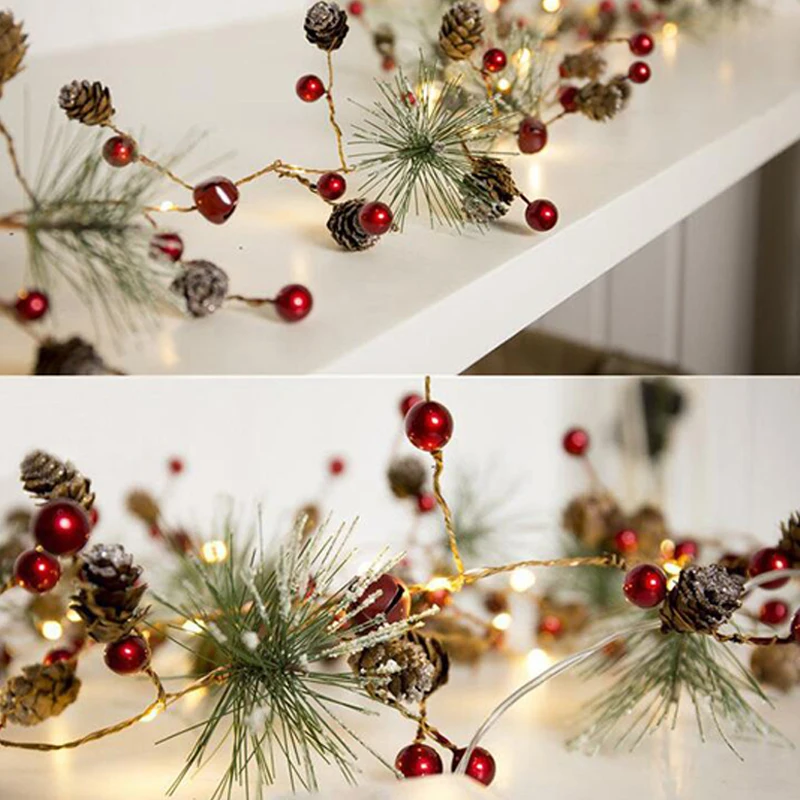Christmas Tree Lights Led Copper Wire String Pine Cones Star Lights String Festoon Houses Fairy Lights Battery Powered Navidad  (7)