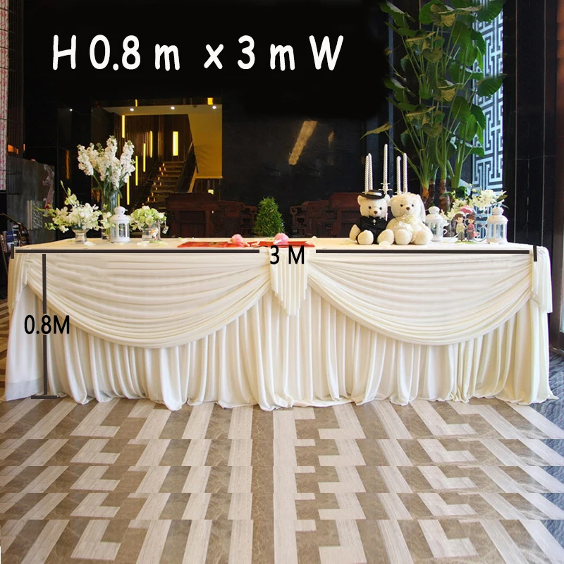 0,8x3 м свадебный стол юбка белый лед Шелковый стол плинтус для baby shower вечерние свадебные украшения домашний текстиль