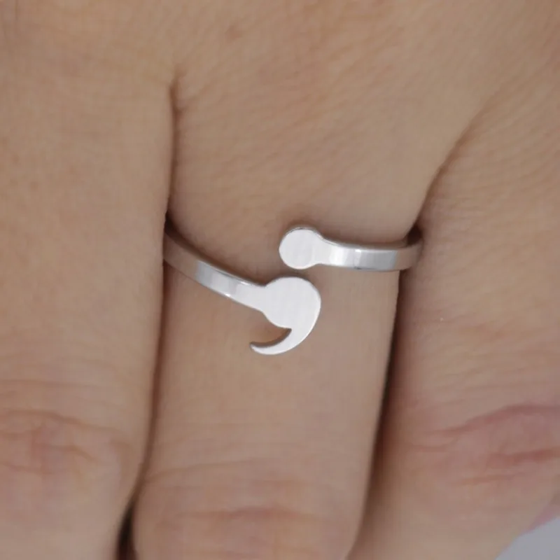 

Adjustable Ring Semicolon Stainless steel Ring Mental Health Ring Drop Shipping Accepted Gift For Friend YP0046