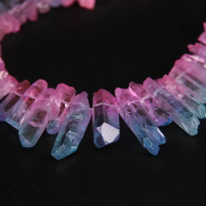 Топ просверленный небесно голубой и розовый необработанный кристальный кварц точки титановые бусины, нить, радуга кристалл палочка кулон изготовление ювелирных изделий