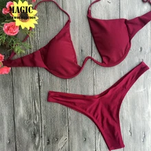 Пуш-Ап пляжная одежда купальник женский раздельный купальник-бикини бандаж купальник с нагрудной накладкой и косточками