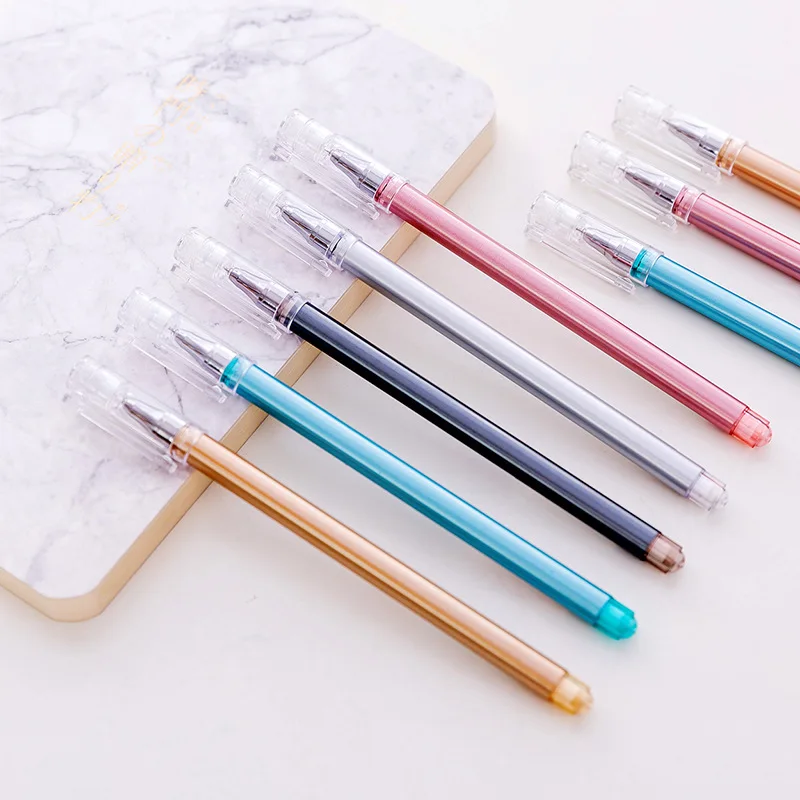 

2 Pcs Creative Metal Color Handle Gel Pen Writing Pens Material Escolar Korean Office and School Supplies