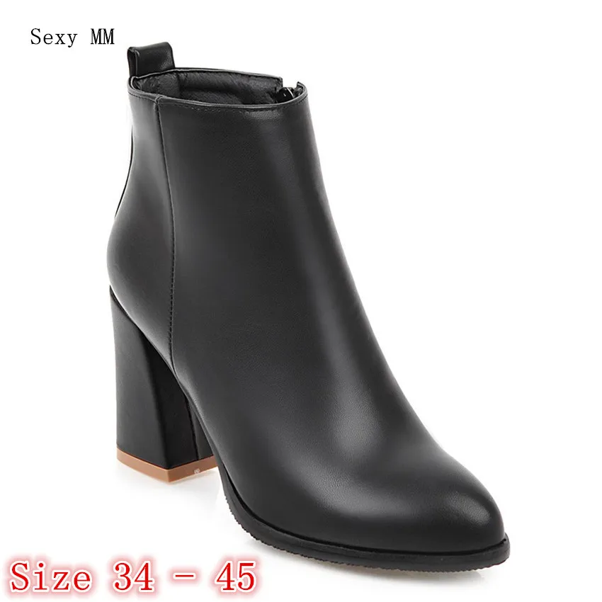 

Spring Autumn Winter Women Square Heel Ankle Boots Shoes Woman High Heel Short Boots botas Plus Size 34 - 40 41 42 43 44 45