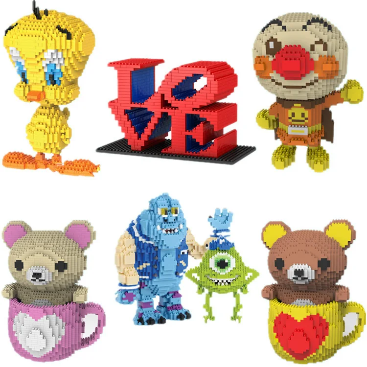

Mini Qute POP huge cartoon Valentine's Day gift LOVE bear bird Anpanman building blocks brick action figures educational toy