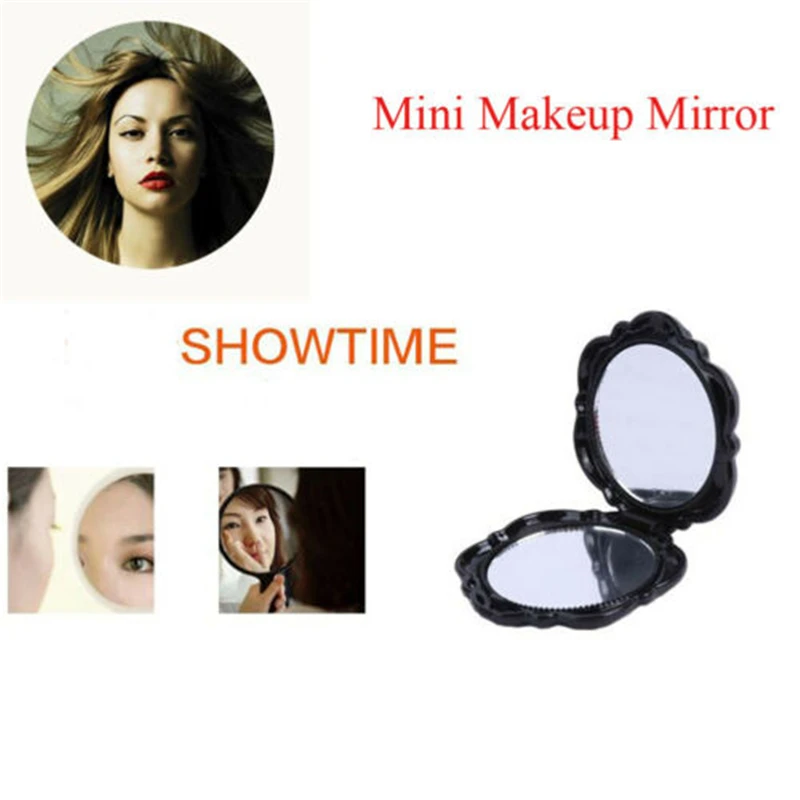 

New Mini Rose Makeup Mirror Cosmetic Handheld Pocket Travel Mirror Portable Black Decorative Mirrors