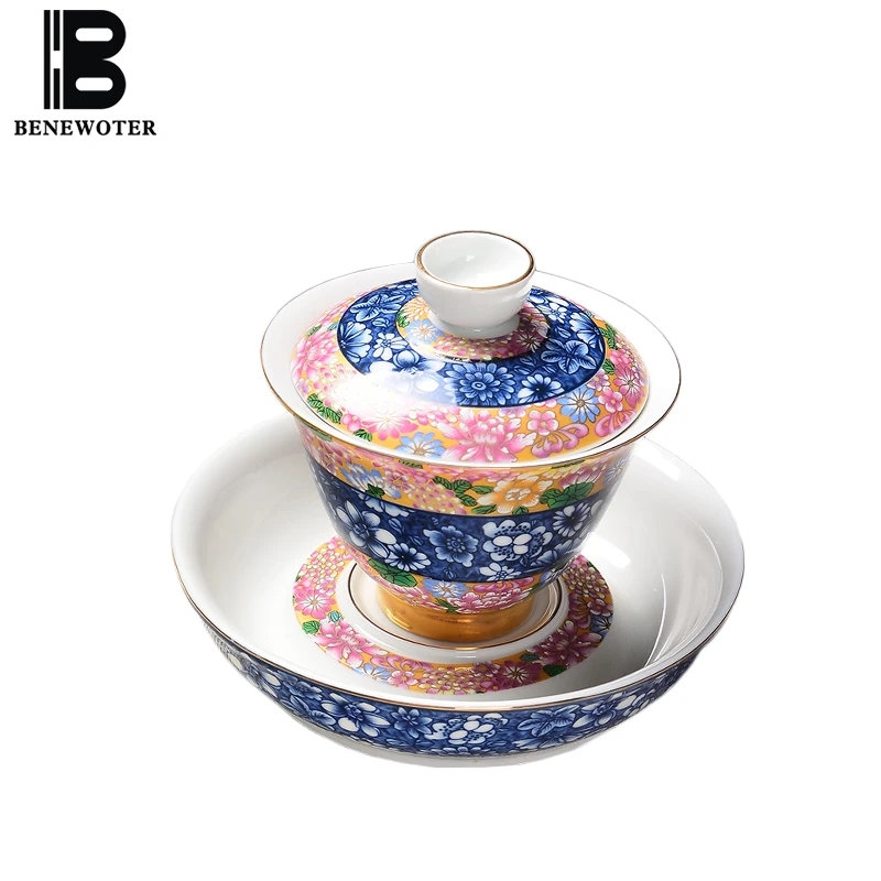 

160/175cc Creative Hand Painted Enamel Color Gaiwan Drinkware Office Tea Ceremony Tea Bowl Tray Teapot Kettle for Birthday Gifts