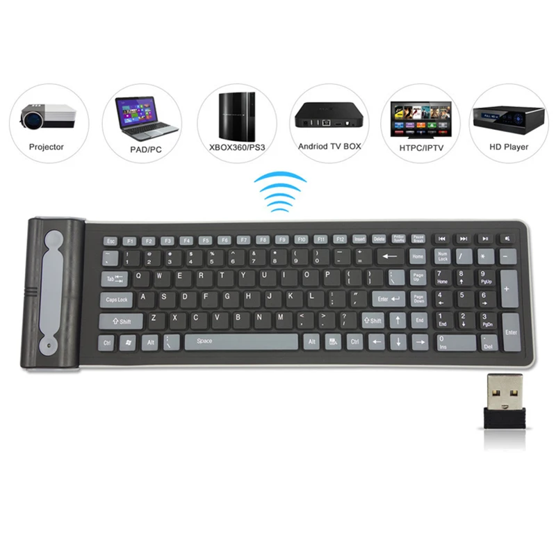 

Flexible Soft Silicone Keyboard Wireless Dust Water Proof 107Keys Universal Mini USB Silent Folding Keyboard For PC Laptop Gamer