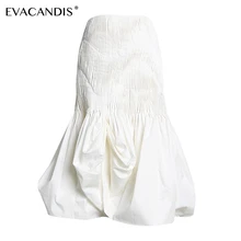 Белая юбка русалки плиссированная Асимметричная элегантная винтажная модная офисная Миди Сексуальная черная Корейская элегантная Летняя женская юбка